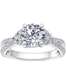 新款 14k 白金交叉戒環密釘鑽石訂婚戒指